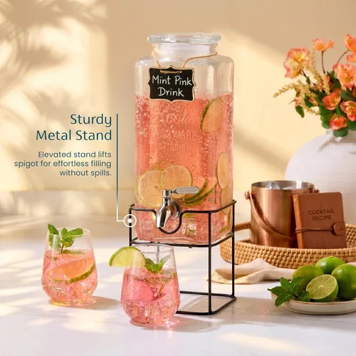 Miniatura 2 de Kook Glass Drink Dispenser, with Stand, 1 Gallon, Serves 15 Cups, Leak-Proof Stainless Steel Spigot, Beverage Storage for Fridge, for Water, Iced
