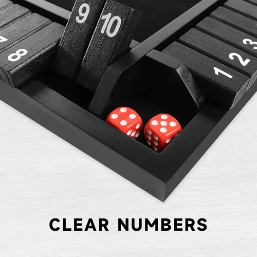 Miniatura 4 de GSE Games & Sports Expert Juego de mesa de dados de madera para 1-4 jugadores con 8 dados. Juego de mesa de 4 vías 10 numerados Shut The Box
