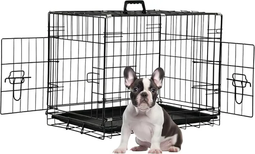 Miniatura 35 de FDW Jaula para perros con doble puerta, jaula plegable de alambre de metal de 36 pulgadas con bandeja extraíble y panel divisor, jaula para mascotas