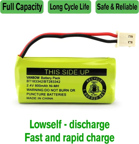 Miniatura 6 de BT183342/BT283342 2.4V 800mAh Ni-MH, compatible con baterías de teléfono inalámbrico AT&T VTech BT166342/BT266342 BT162342/BT262342 CS6709 CS6609