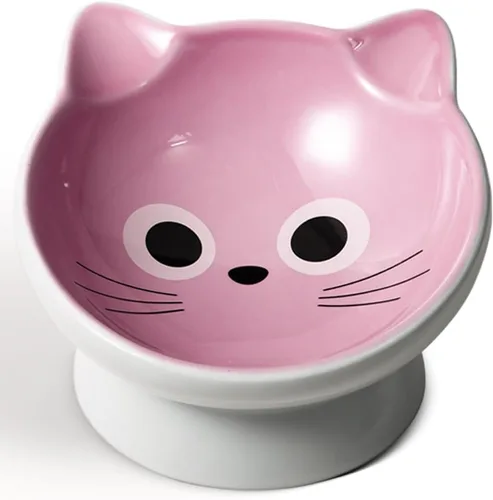 Miniatura 8 de 2 piezas de tazón de comida para gatos elevado de cerámica, tazones de comida inclinados 15°, protegen la columna vertebral del gato, antivómito