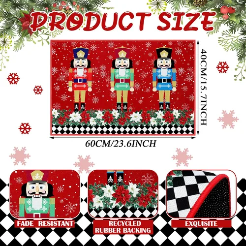 Miniatura 3 de Tradder Tapete de cascanueces de Navidad, lavable, antideslizante, diseño de copos de nieve rojos de soldado, pascua, tapete para puerta de porche