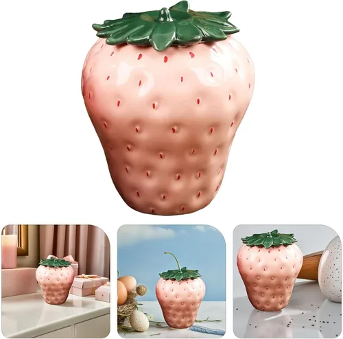 Miniatura 6 de Recipiente de té en forma de fresa con tapa de 4.48 x 3.70 x 3.70 pulgadas, tarro portátil de almacenamiento de alimentos sellados para granos de té