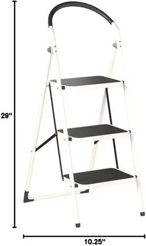 Miniatura 8 de LivingSURE Combo de taburete de escalera de 3 escalones con asa, taburete plegable antideslizante, escalera de pedal extra ancha resistente