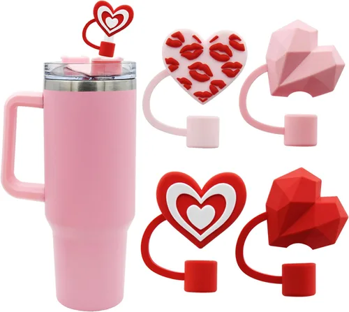 Tapa de popote para copa Stanley, adorno de popote en forma de corazón compatible con vaso de 30 y 40 onzas con asa, tapas de paja de 0.4 pulgadas,