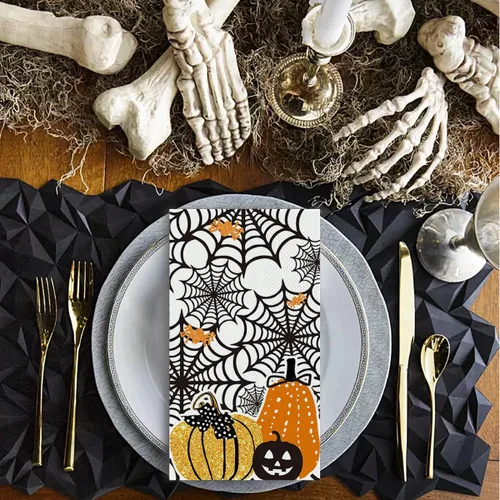 Miniatura 2 de Horaldaily 100 servilletas decorativas de papel desechables de Halloween, con temática aterradora, calabazas, toalla de mano para fiestas, almuerzo