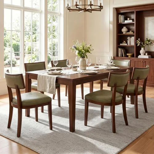 Miniatura 11 de Juego de 2 sillas de comedor modernas de mediados de siglo tapizadas de piel sintética con respaldo curvo, sillas de cocina de granja de madera Verde