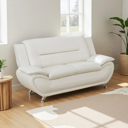 Miniatura 39 de Sofás Seccionales de Cuero, Conjuntos de Muebles de Sala de Estar, 3 Piezas Conjunto de Sofá Moderno para Sala de Blanco crema