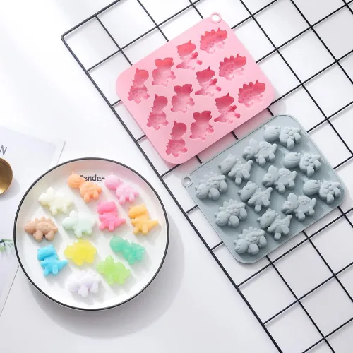 Miniatura 8 de Paquete de 2 moldes de silicona de dinosaurio con 12 cavidades 3D con temática de dinosaurios para hornear, herramienta de horneado para pastel