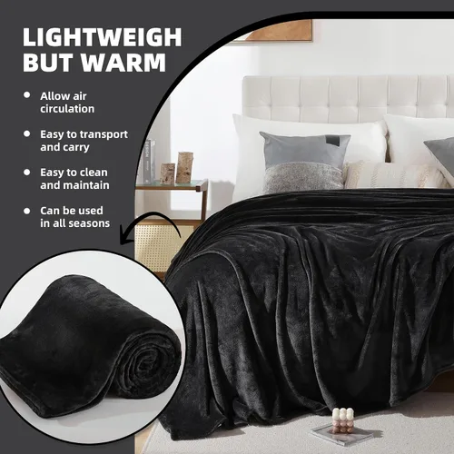Miniatura 4 de Manta de Forro Polar Negro para Sofá, Silla, Sillón, Suave, Cálida, Mullida y Acogedora para Mujeres y Hombres, 300GSM Decoración de Habitación