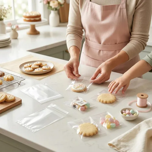 Miniatura 7 de 200 bolsas transparentes de celofán para panadería autosellables de 3x5-1.4 mils de grosor, bolsas pequeñas de plástico adhesivo OPP para galletas