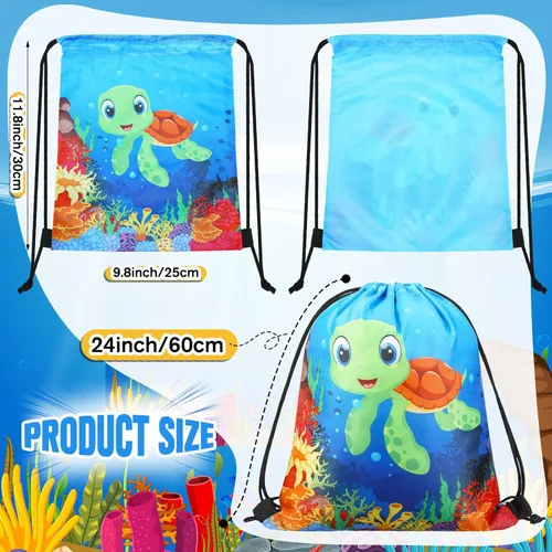 Miniatura 3 de Sanwuta 18 bolsas de recuerdo de fiesta bajo el mar, bolsas de regalo del océano, bolsas con cordón para regalo de playa, animales marinos, dulces