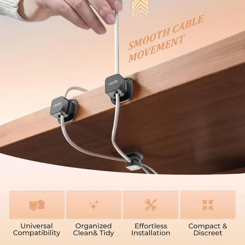 Miniatura 8 de Paquete de 8 clips de resorte para cables [giratorio en 360°, uso con 1 mano], clips adhesivos para cables para mesita de noche, escritorio, pared