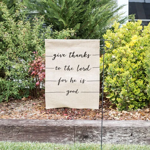 Miniatura 4 de Moslion Bandera de jardín con texto en inglés "Give Thanks For He Is Good", bandera de doble cara, bandera de bienvenida para patio, decoración