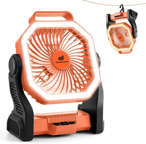 Miniatura 11 de Odoland Ventilador de campamento recargable, ventiladores de batería de 20000 mAh con linterna LED para tienda de campaña, auto, tormenta de playa