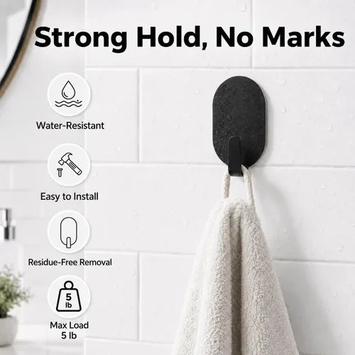 Miniatura 5 de Ganchos adhesivos de pared para colgar, paquete de 12 unidades, instalación sin taladro, ganchos extraíbles de acero inoxidable para baño, cocina