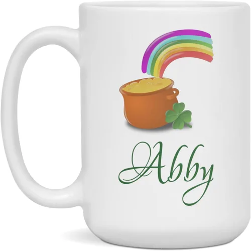 Miniatura 3 de Abby Personalized Shamrock St Patrick's Day Pot of Gold Rainbow Mug, 11-Ounce White