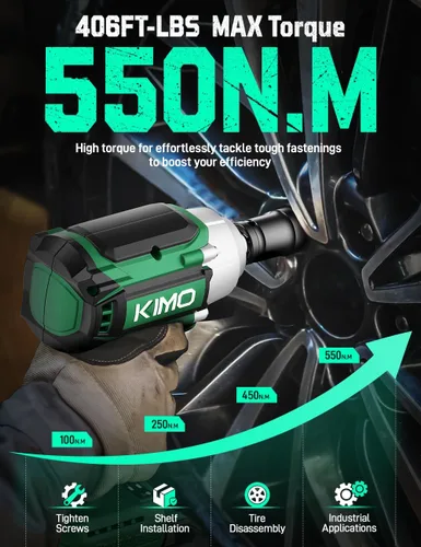Miniatura 3 de KIMO - Llave de impacto 1/2 inalámbrica, 550 N.m/406 pies-libras de par máximo y 3000 RPM, batería de 2 x 20 V 3.0 Ah, pistola de impacto con 7 Verde