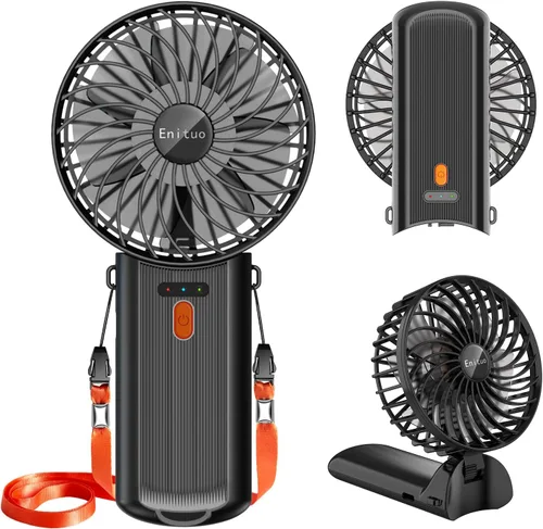 Mini ventilador portátil de mano, dispositivo personal pequeño de enfriamiento de 6 a 15 horas, ventilador de escritorio plegable 180 con 4 Negro