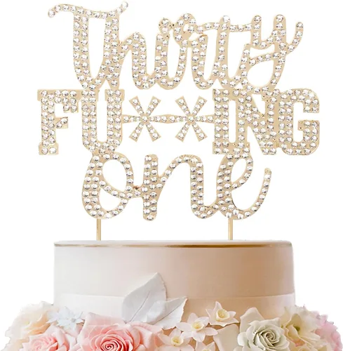 Miniatura 77 de LINGTEER Veintiún divertidos adornos dorados para tartas con diamantes de imitación – Saludos a los 21 años de edad, decoración de centros de mesa