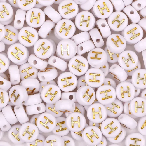Miniatura 12 de 300 cuentas de letras S de 0.157 x 0.276 in, cuentas blancas del alfabeto de forma redonda acrílica, cuentas sueltas para pulseras con nombre