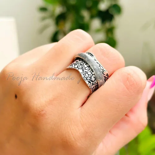 Miniatura 4 de Spinner Rings For Anxiety Women, 925 Silver Spinner Ring, Wide Band Ring, Meditation Ring Spinner, Fidget Spinner Ring, Spinning Silver Ring