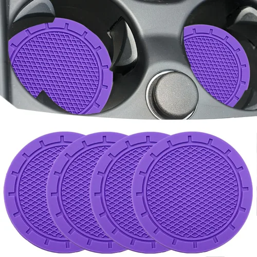 Posavasos insertables para portavasos de automóvil, paquete de 4, diámetro de 2.75 pulgadas, PVC antideslizante, inserto universal, duradero, Púrpura