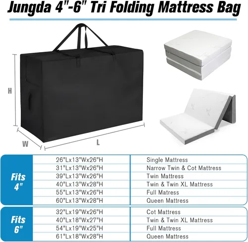 Miniatura 3 de Bolsas de almacenamiento plegables para colchón, funda de colchón de espuma viscoelástica triple, bolsa de transporte portátil para colchones de 4