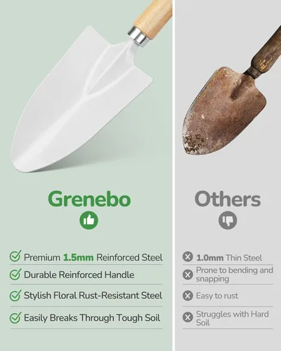 Miniatura 4 de Grenebo Herramientas de Jardinería, Juego de Regalo de Jardinería de 10 Piezas para Mujeres, Herramientas Antióxido y Resistente con Bolsa Rosa