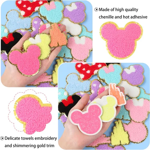Miniatura 7 de 16 parches de felpilla para planchar, coloridos parches bordados de chenilla BearCastle Bowknot para coser, apliques bordados, accesorios