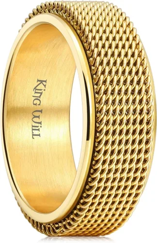 Miniatura 13 de King Will Anillo de ansiedad giratorio para hombre, color negro, plateado, dorado, 0.315 in, cadena de malla de alambre de acero inoxidable, malla