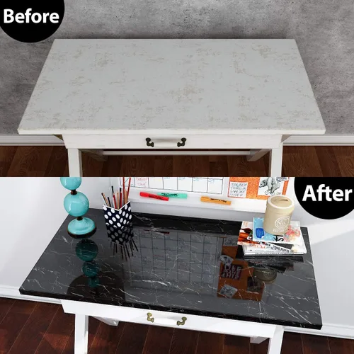 Miniatura 5 de YENHOME Papel de contacto de mármol negro para encimeras, papel de contacto impermeable de 17.7 x 118 pulgadas, papel de contacto de mármol negro