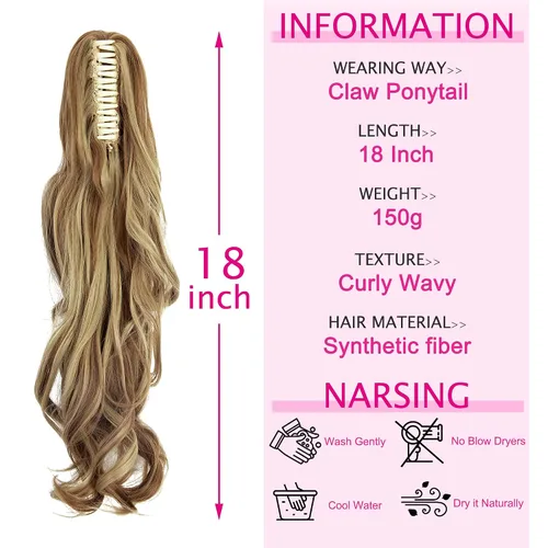 Miniatura 6 de OMGREAT Extensión de cola de caballo de 18 pulgadas de largo, extensiones de cabello rizado de una pieza con clip en cola de caballo sintéticas