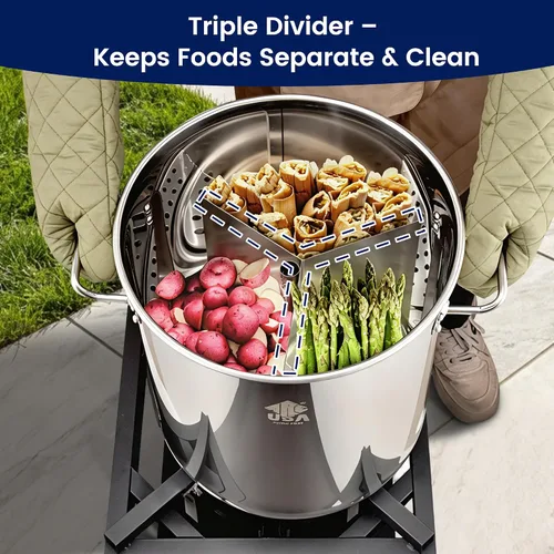 Miniatura 8 de ARC - Olla grande de acero inoxidable de 64 cuartos de galón para caldera de mariscos con cesta y estante de vapor, olla de cocina al aire libre