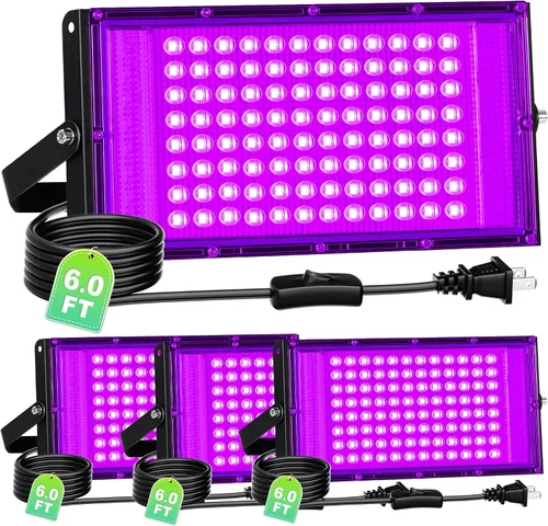 Miniatura 9 de Luz LED Negra de 100W IP66 Impermeable, Reflector de Luz Negra para Exteriores con Enchufe+Interruptor+Cable, para Halloween, Neón que Brilla