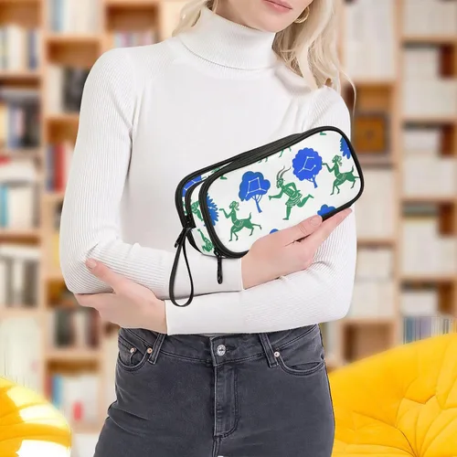 Miniatura 7 de Bolsa de lápices de nylon para niños azul verde sombra títere estilo pintura gran capacidad gran cremallera estuche de lápices papelería para preppy