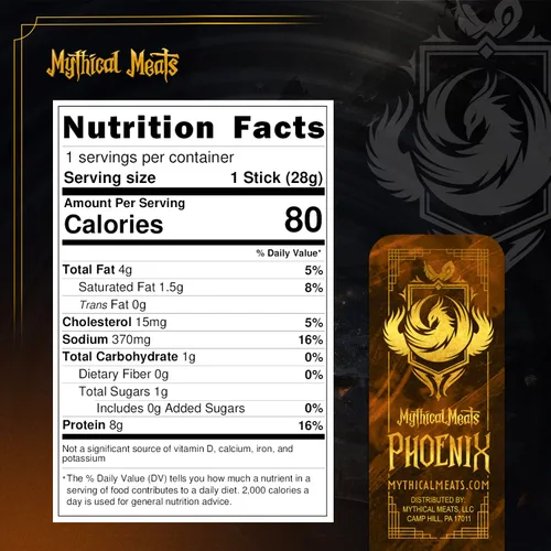 Miniatura 2 de Mythical Meats Sabor original (Phoenix) Paquete de 12 palitos de refrigerio - Pavo de pimiento dulce con carne de res - Carnes secas y deshidratadas