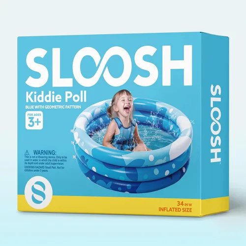 Miniatura 9 de Sloosh Piscina inflable para niños, piscina inflable de 34 x 10 pulgadas, 3 anillos azules para bebés, hoyo de juego para perros