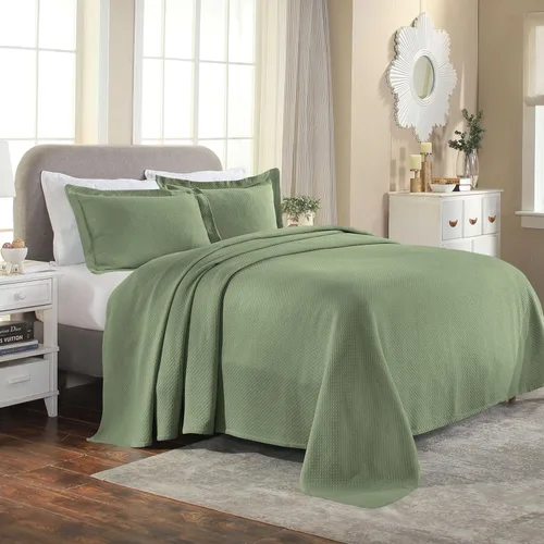 Miniatura 8 de Cubrecama doble Superior Diamond Solitaire de algodón de primera calidad Jacquard Matelassé con fundas de almohada a tono, color aguamarina, Verde