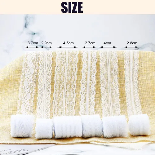 Miniatura 3 de 60 yardas, 12 rollos de cinta de encaje blanca con varios patrones de ganchillo y costura, diseños florales vintage, ideal para bricolaje, envoltura