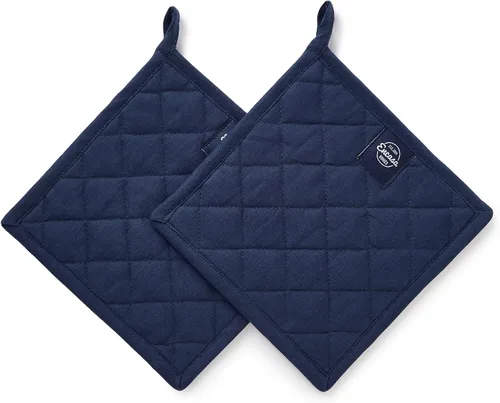 Encasa XO Juego de 2 soportes para ollas de algodón resistentes al calor con lazo para colgar, color azul escocés, almohadillas acolchadas multiusos