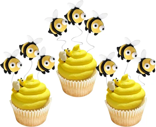 Miniatura 9 de Rsstarxi Paquete de 36 adornos para cupcakes Bee Oh Babee con purpurina Bumble Bee Oh Baby para cupcakes, decoración de pasteles de baby shower