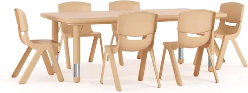 Miniatura 4 de Flash Furniture Emmy 24" x 48" Mesa de actividades de plástico rectangular roja ajustable en altura con 6 sillas Rojo