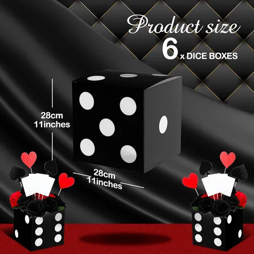 Miniatura 2 de Tinlade 6 cajas de dados de 11 pulgadas Jumbo Vegas Casino Decoración de fiesta temática Big Vegas Decoración gigante de mesa dados de cartón