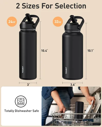 Miniatura 6 de TOURIT Botella de agua aislada de 32 onzas, botella de acero inoxidable con popote, aislamiento al vacío de doble pared para bebidas frías