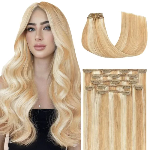 Miniatura 20 de Honsoo Extensiones de cabello humano real de color marrón con pinzas, marrón castaño, 15 pulgadas, 70 g, 7 unidades, cabello lacio sedoso y marrón