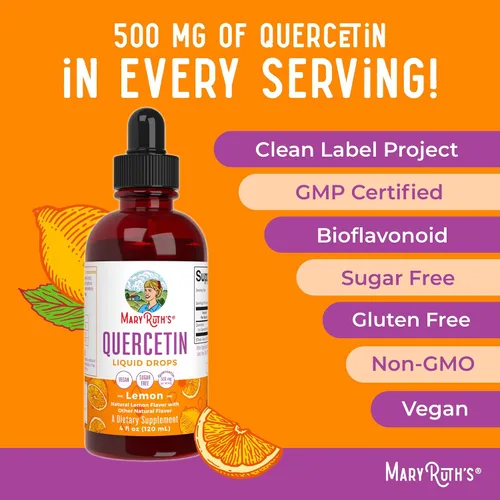 Miniatura 8 de MaryRuth Organics - Gotas líquidas de quercetina, sin azúcar, 500 mg para adultos de 18 años en adelante, salud cardiovascular para adultos