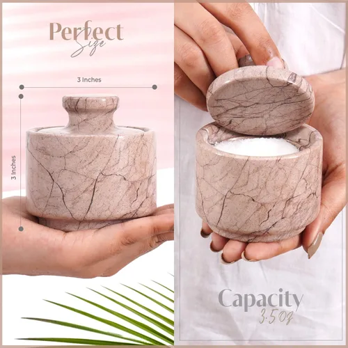 Miniatura 7 de MARBLOUS KRAFTS Bodega de sal de mármol con tapa, soporte de sal marinara de 3 pulgadas para mostrador, caja de sal y recipiente de sal de piedra