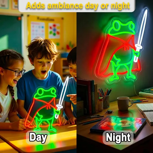 Miniatura 6 de Letrero de neón de rana Letreros de neón lindos para decoración de pared Letrero de neón LED verde y rojo para cueva de hombre, habitación, fiesta