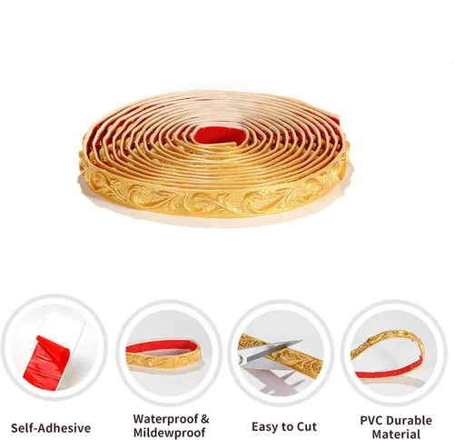 Miniatura 4 de Moldura de Pared Flexible, 16.4 Pies Autoadhesiva Despegar y Pegar Moldura de Corona Moldura de Techo, Borde de Gabinete, Moldura de Marco de Dorado